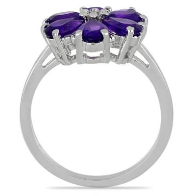 BUY AFRICAN AMETHYST GEMSTONE FLOWER RING IN 925 SILVER 